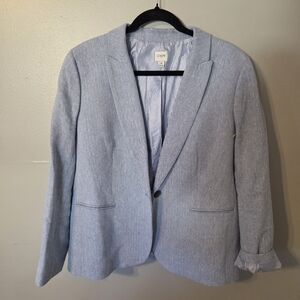 J.Crew Re-Imagined Sky Blue Herringbone Preppy Coastal Linen-Cotton Blazer Sz 16